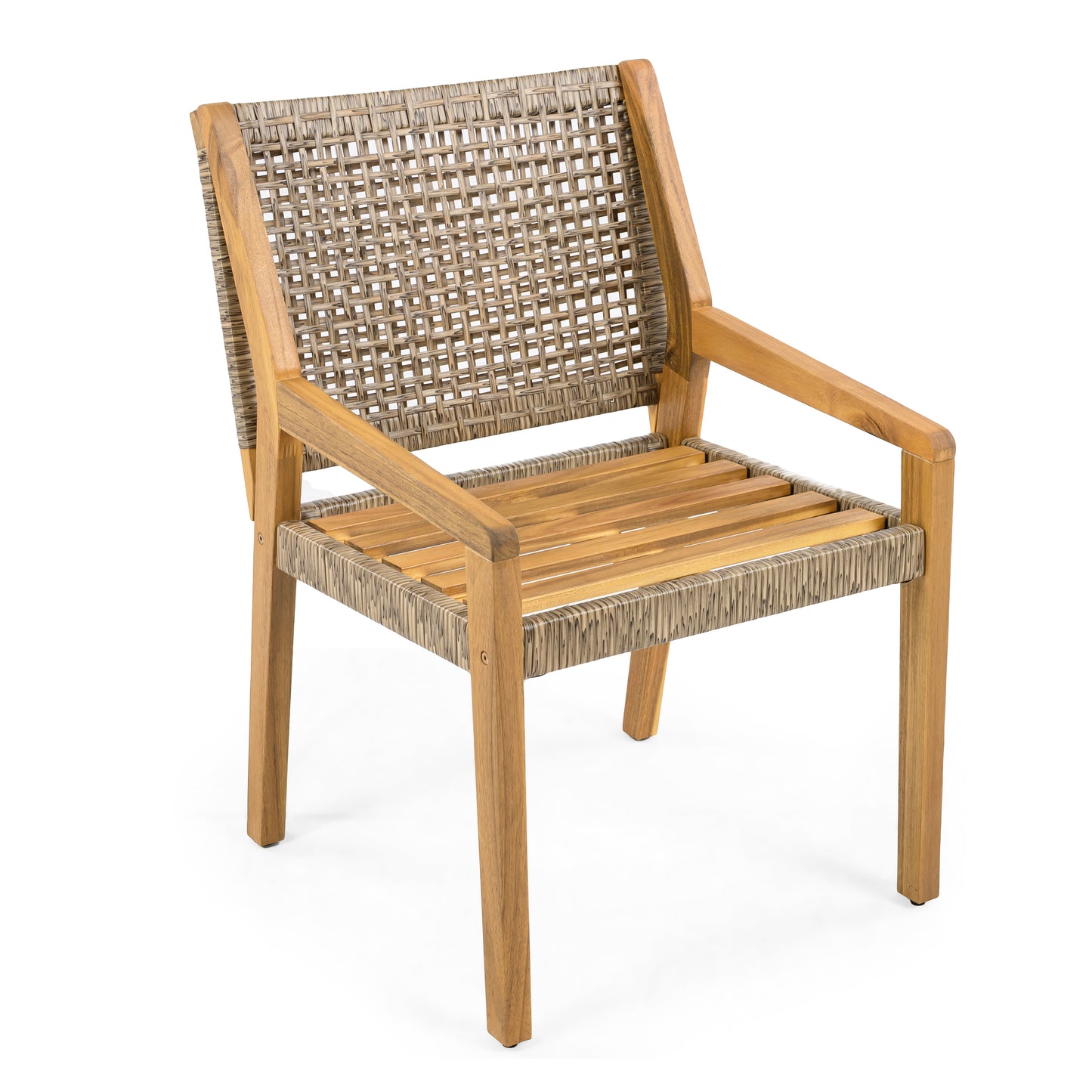 OUTDOOR DINING CHAIR SET-Acacia Wood and Wicker with Cream Cushion Patio Furniture-Teak finish & wicke Brown ,Suitable for large gatherings-set of 4(N770P272397G(2-box))