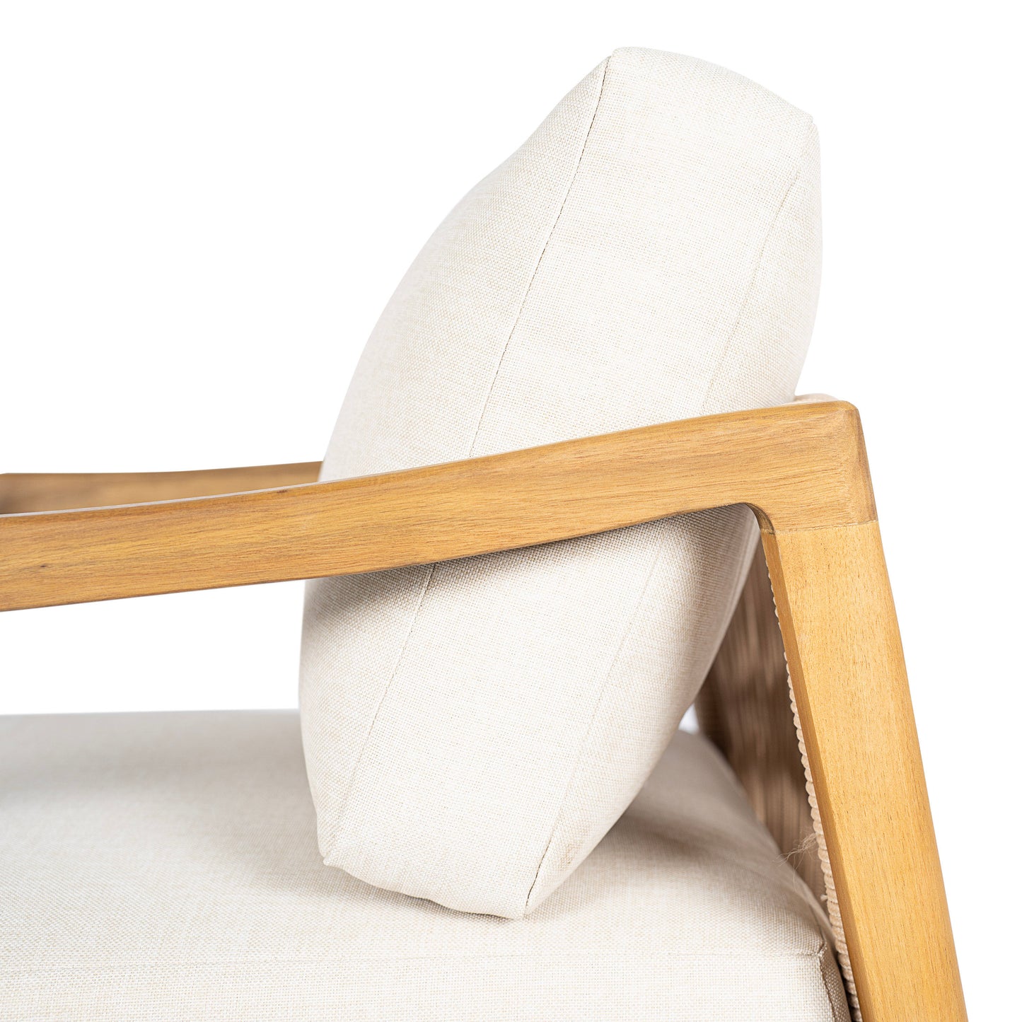 Outdoor Club Chair , Acacia Wood Frame with Rope Back Detail, Water-Repellent Beige Cushions for Patio/Backyard/Deck