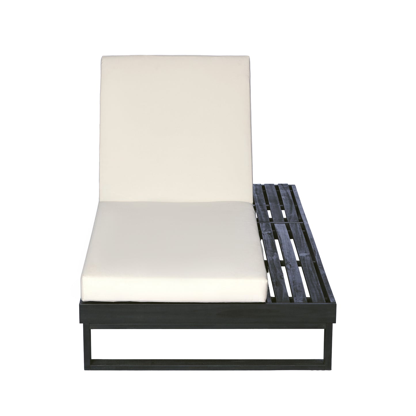 Black Acacia Wood Chaise Lounge with 4-Inch Cream 2-FoldCushion Set, 4-Position Adjustable Outdoor Patio Lounger with Flat Side Surface, for Poolside- Matching dark  grey version available