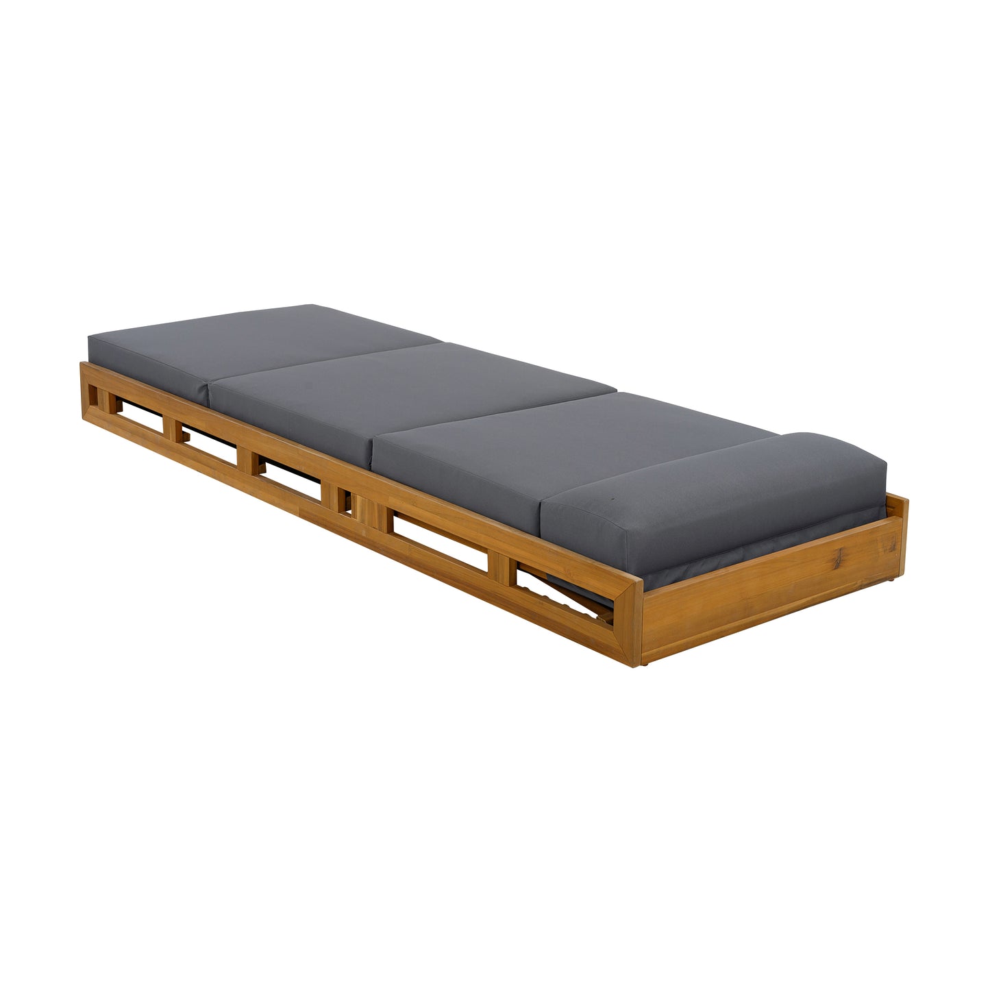 LOUNGE CHAISE SET WITH HEADREST, ACACIA WOOD WITH WATER-RESISTANT LOUNGE CUSHIONS (DARK GREY & 3-FOLD & 4 inch) - MATCHING CREAM/BEIGE VERSION AVAILABLE