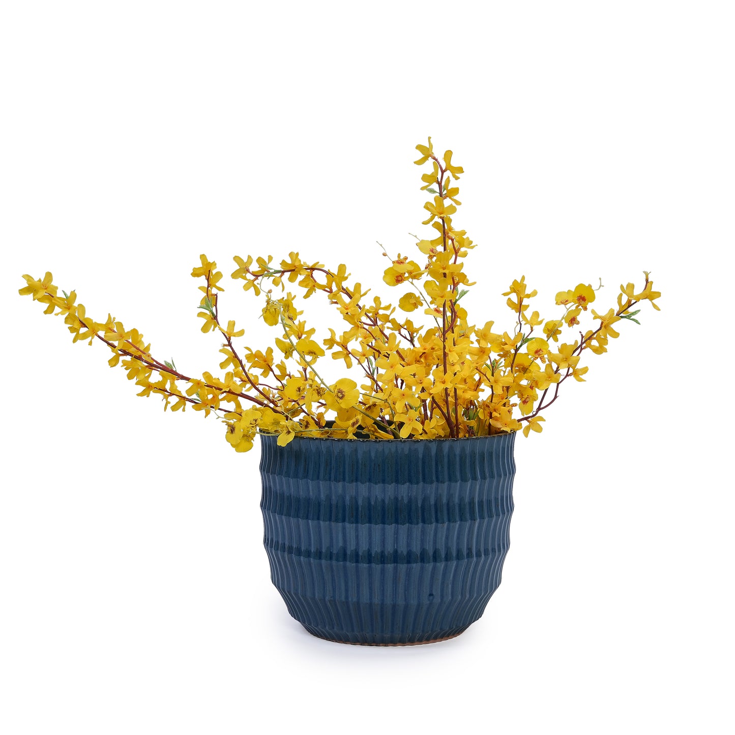 Handmade Navy Blue Ceramic Planter Set of 4 (5.31" to 14.17"), Indoor/Outdoor Flower Pots for Orchids, Succulents by Window, Couchside - Breathable Textured Clay with Drainage
