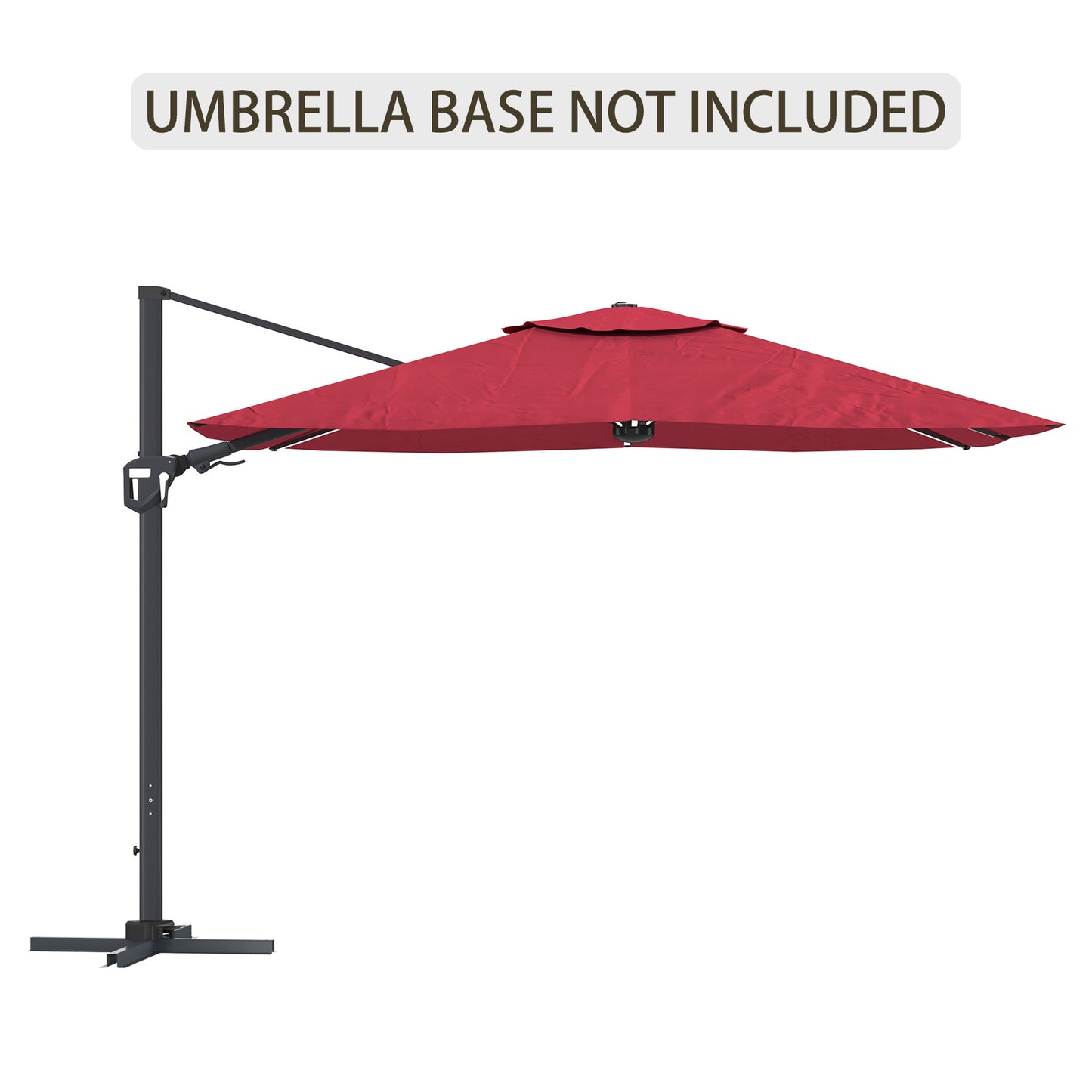 11FT Square Cantilever Patio Umbrella with LED Light in Red (without Umbrella Base)