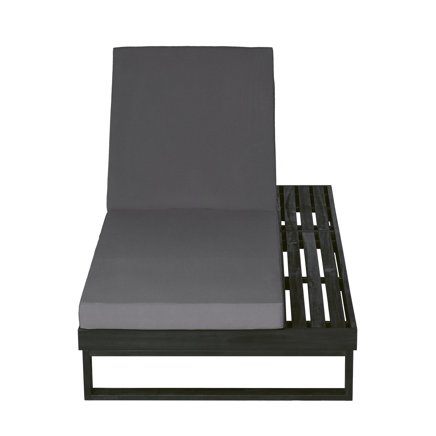 Black Acacia Wood Chaise Lounge with 4-Inch Dark Grey 2-Fold  Cushion Set, 4-Position Adjustable Outdoor Patio Lounger with Flat Side Surface, for Poolside- Matching cream version available