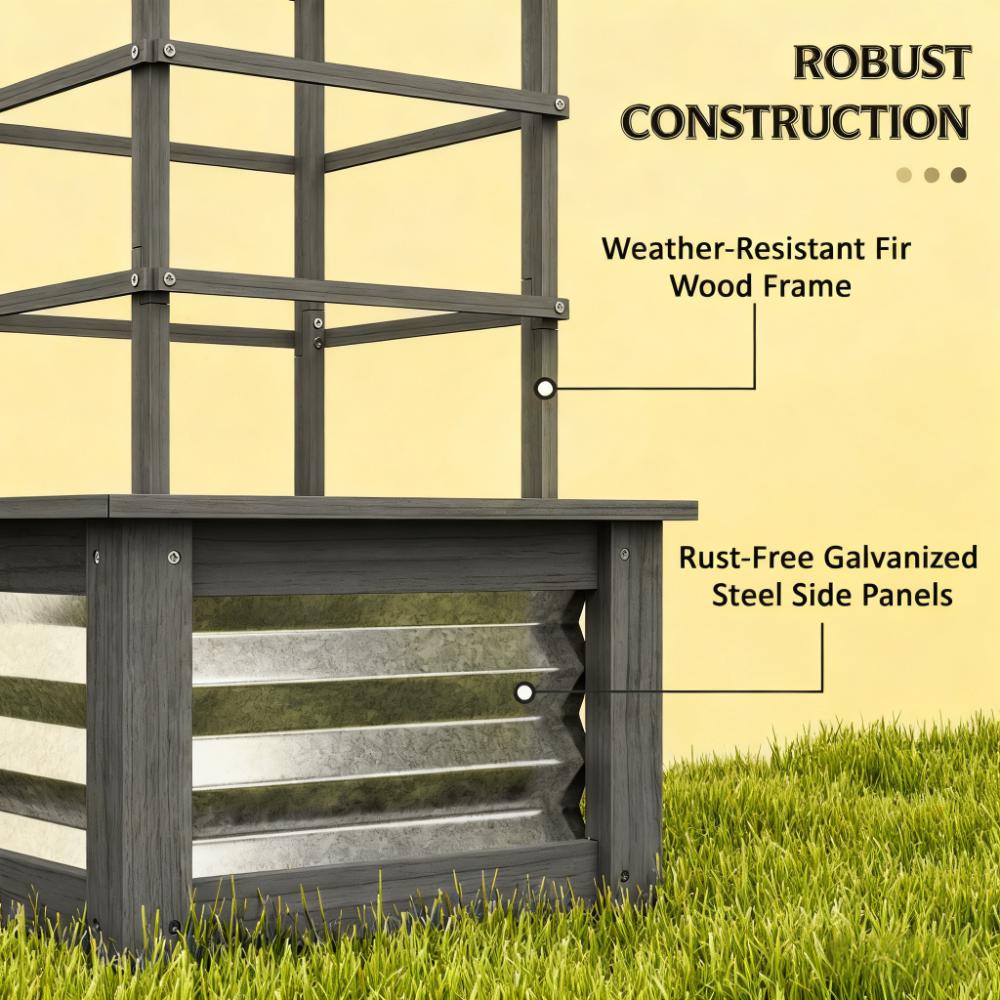 Versatile Raised Garden Bed,Galvanized Planter Box Elevated Garden Bed,Wooden Garden Bed with Trellis