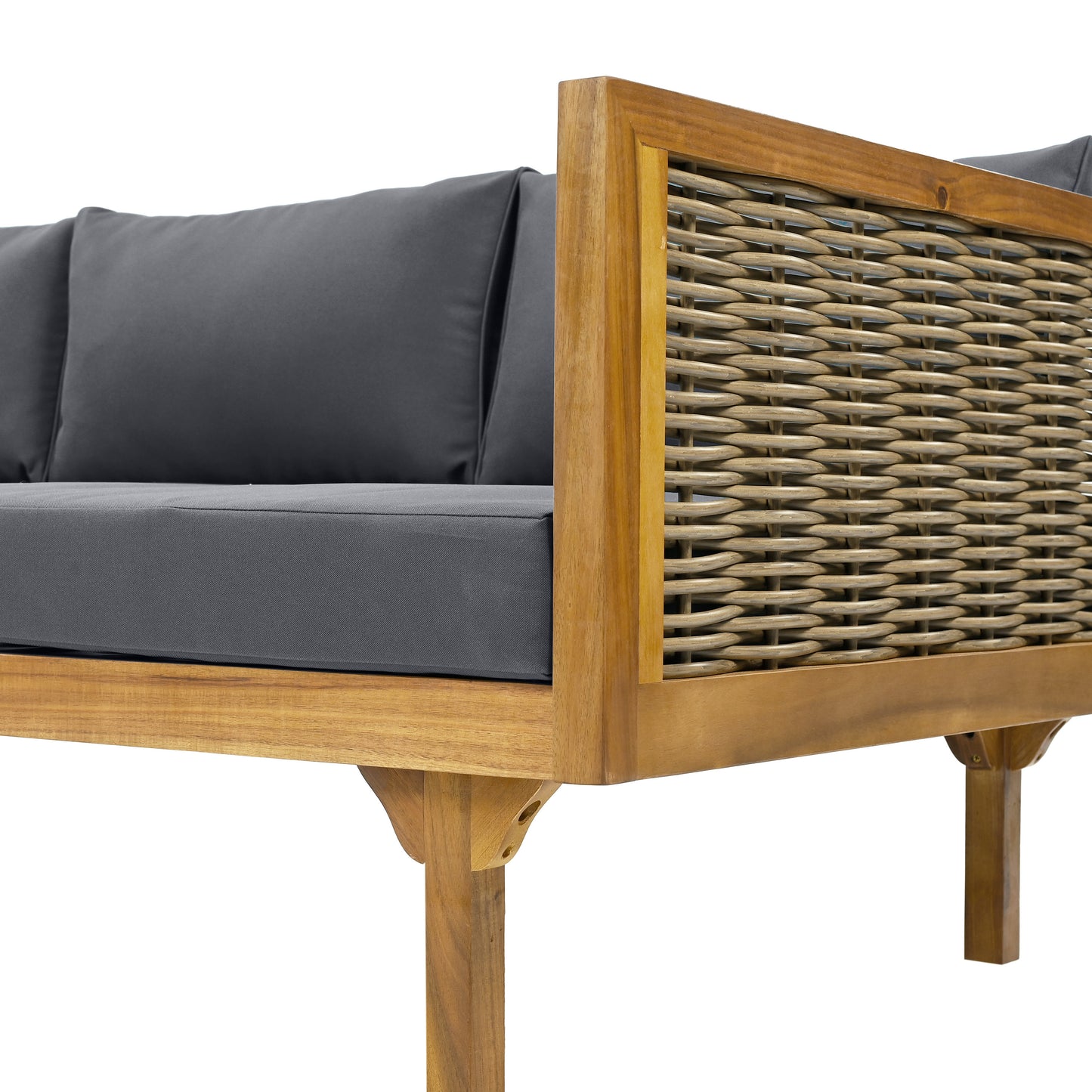 CLAREMONT 3 SEATER DAYBED WITH RATTAN ARMS (DARK GREY CUSHION)