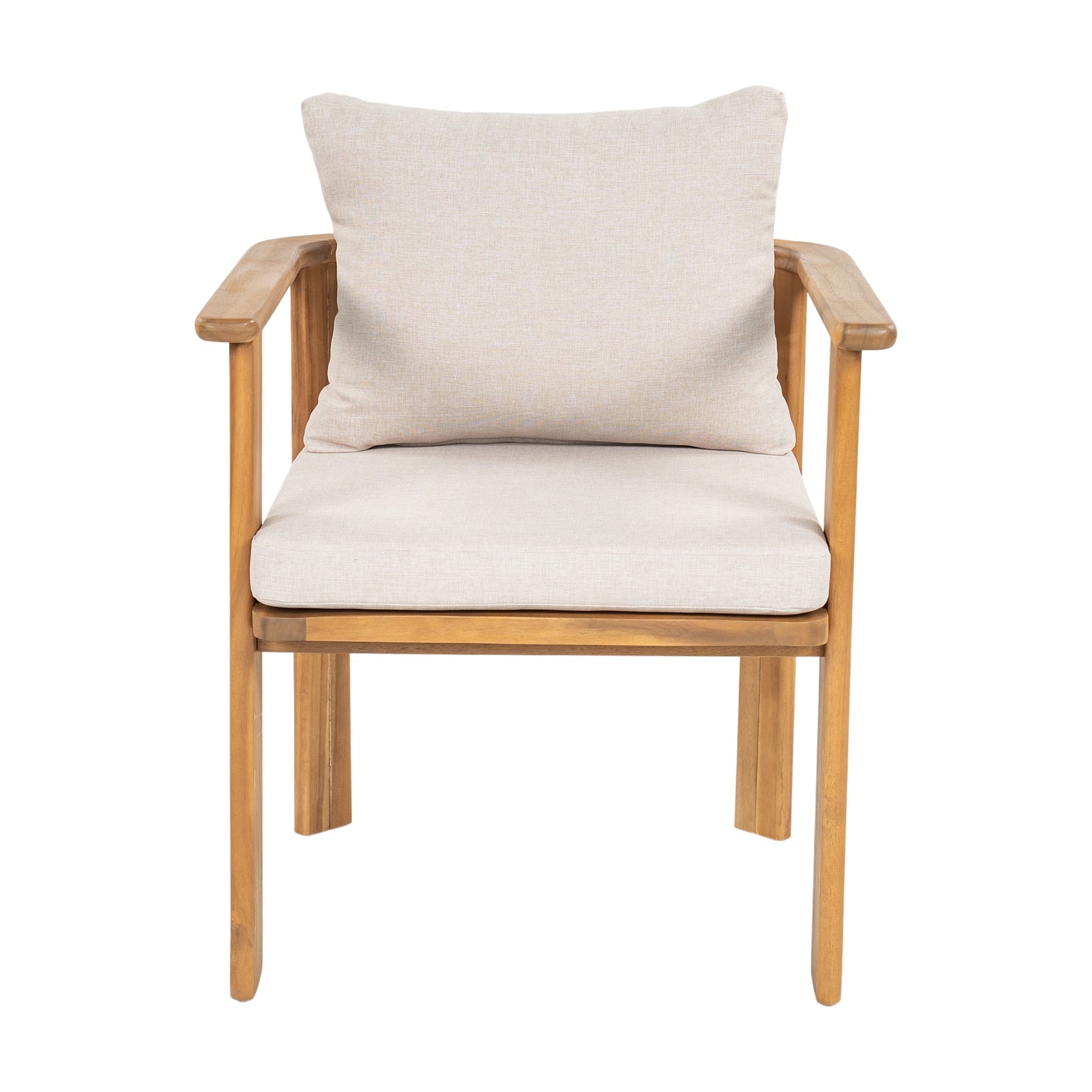 Kaja Outdoor Acacia Wood Dining Chair, Teak Finish Frame With Beige Cushion, Set of 2