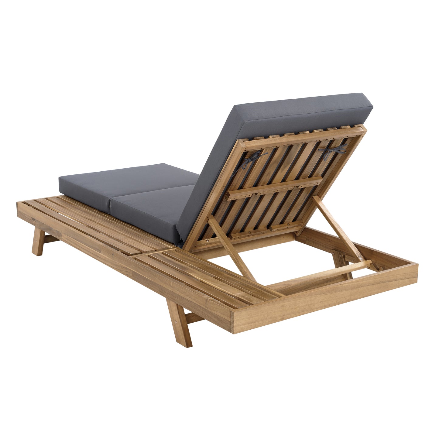 Lounge Chaise Set, Space Available On One Side, Acacia Solid Wood In light brown With Lounge Cushion (Dark Grey & Triple Fold) – Matching Cream Version Available