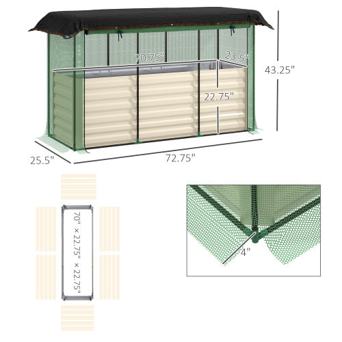 70.75 in. L x 23.5 in. W x 22.75 in. H Beige Steel Raised Garden Bed, Planter Box with Crop Cage
