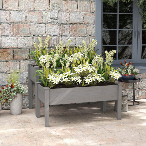 Elevated Garden Planter Box with Drainage System Gray for Herb Vegetable Flower Indoors/Outdoors
