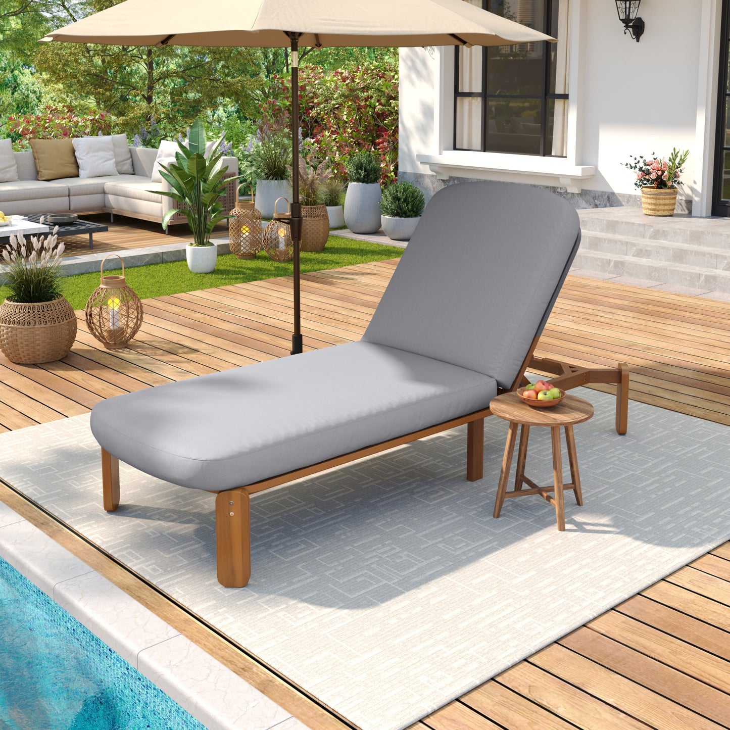 Outdoor Chaise Lounge Adjustable Patio Chaise Outdoor Reclining Chair Pool Lounge Chair with Adjustable Backrest for Patio, Poolside or Beach, Grey