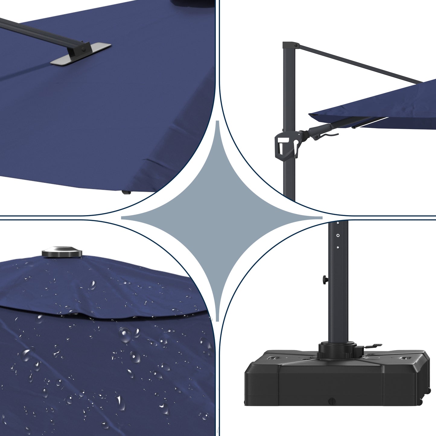 11FT Square Cantilever Patio Umbrella with LED Light in Navy Blue(without Umbrella Base)