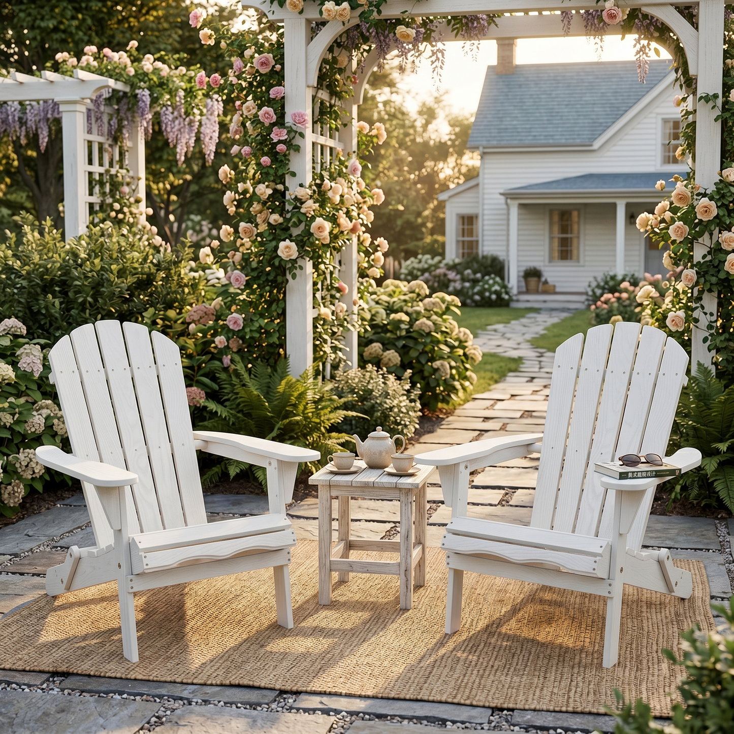 Wood Lounge Patio Chair for Garden Outdoor Wooden Folding Embossed Adirondack Chair Solid Wood Lounge Patio Chair with Wood Grain