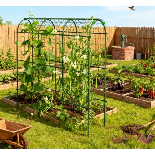 72 in. Arch Metal Garden Trellis with Climbing Net, Adjustable Layers and Weather-Resistant for Outdoor Gardening, Green