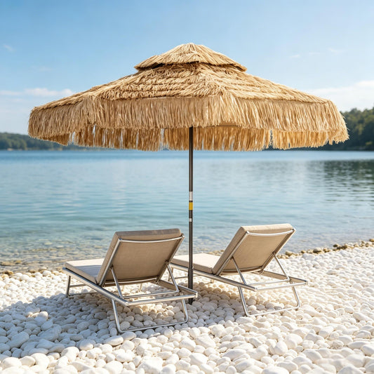 Straw Tassel Design Garden Umbrella,Hawaiian Style Outdoor Umbrella,Patio Umbrella(Only Umbrella)