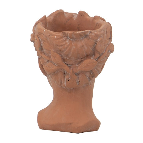 D 6 x 9 in. Cement Visage Head Bust Planter, Brown concrete