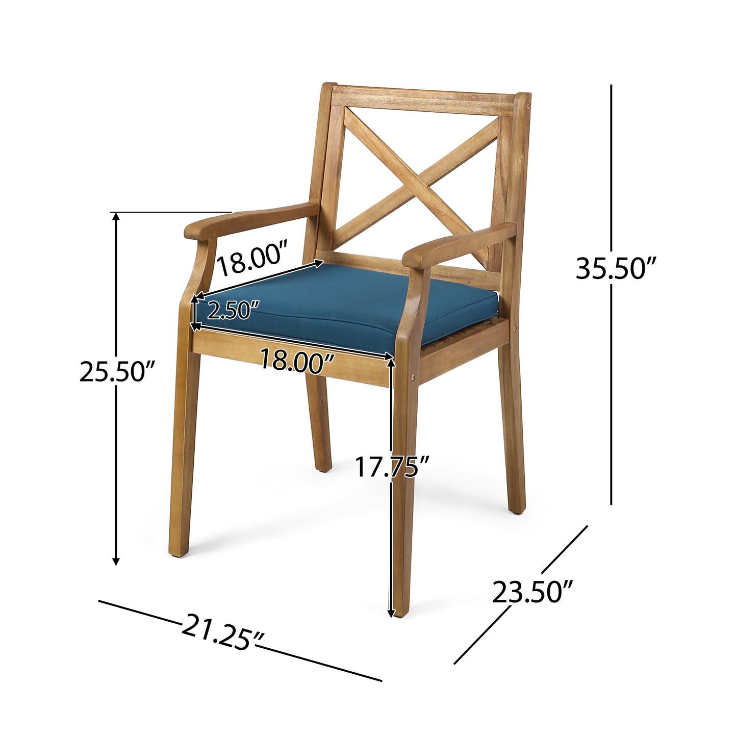 PERLA DINING CHAIR,2PCS with 2 Blue Cushions,for Backyard, Poolside, Garden