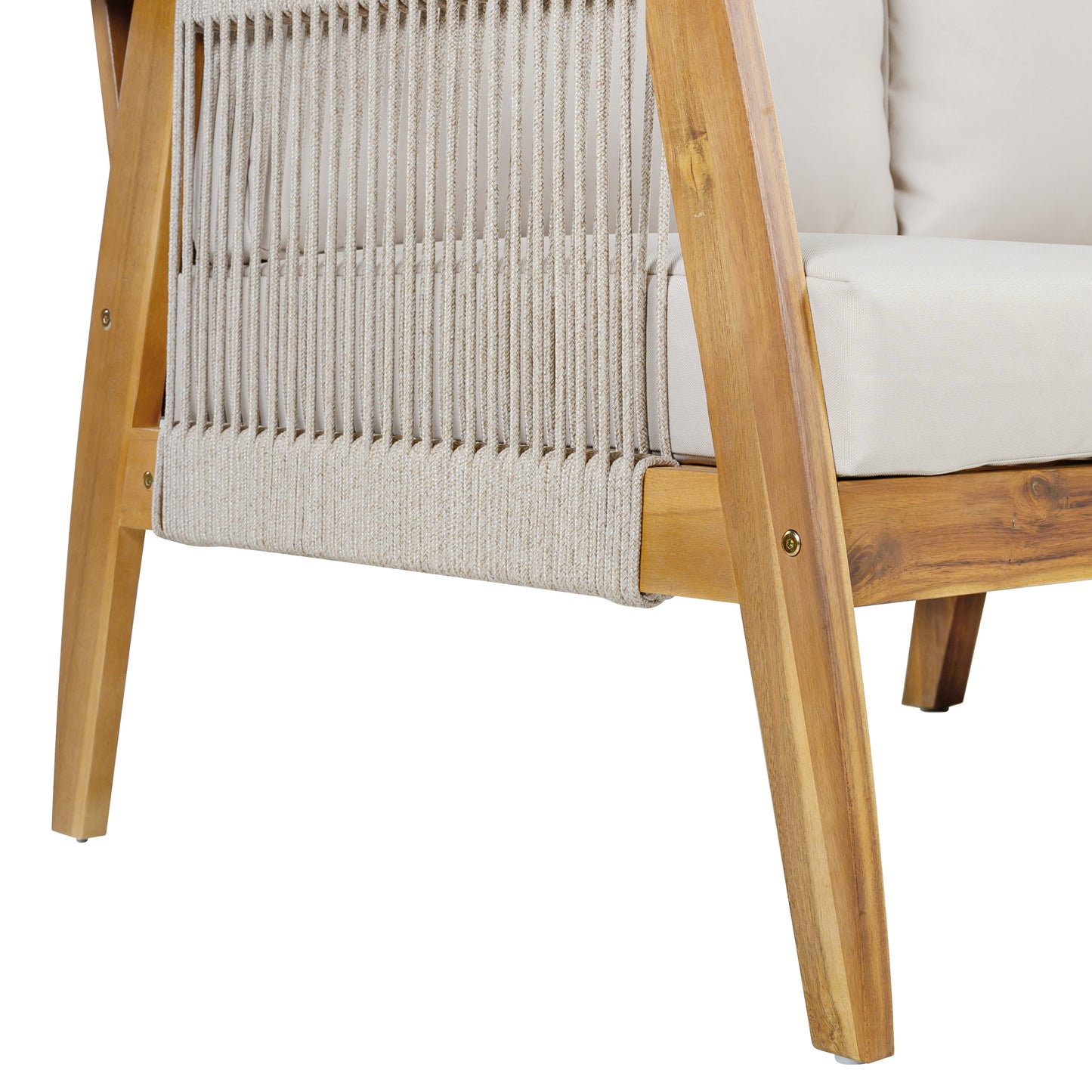 Outdoor Acacia Wood and Rope 3 Seater Patio Sofa