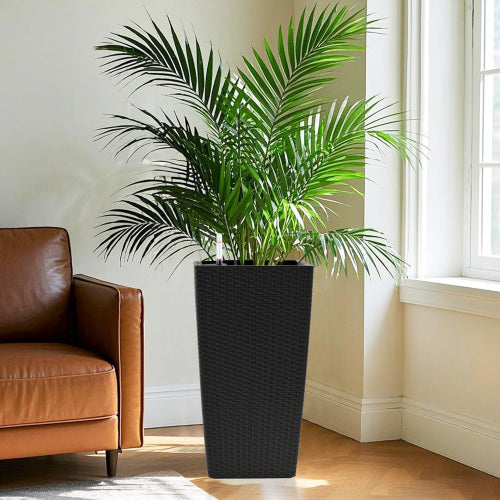 Black Wicker Square Flower Pot With Automatic Watering System Making Flower Cultivation Easier(Black, 2-Pack)