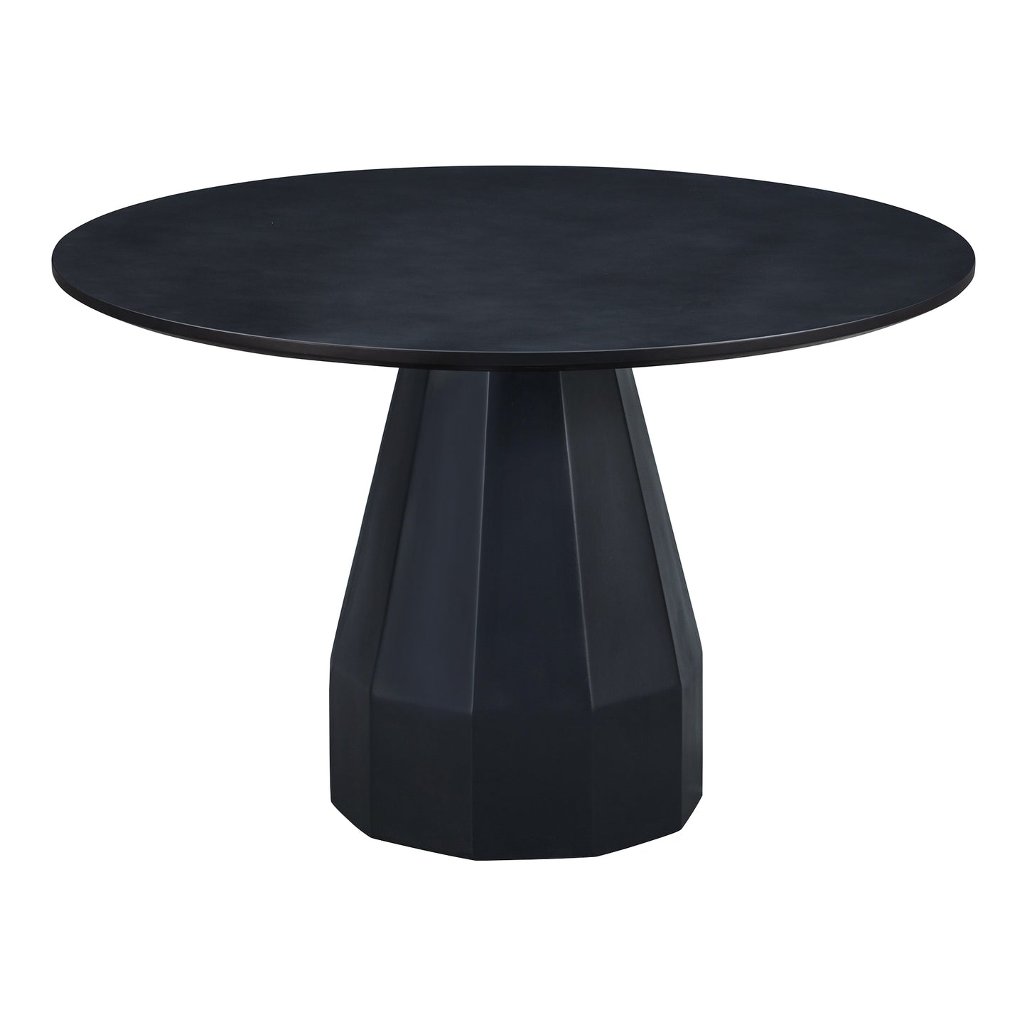 Outdoor Dining Table for 4, Round Concrete Top, Geometric Base, Black