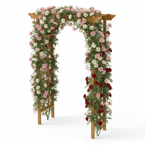63 in. W x 85 in. H Wood GardenTrellis Climbing Plant Support Garden Fence Weddings in Light Brown