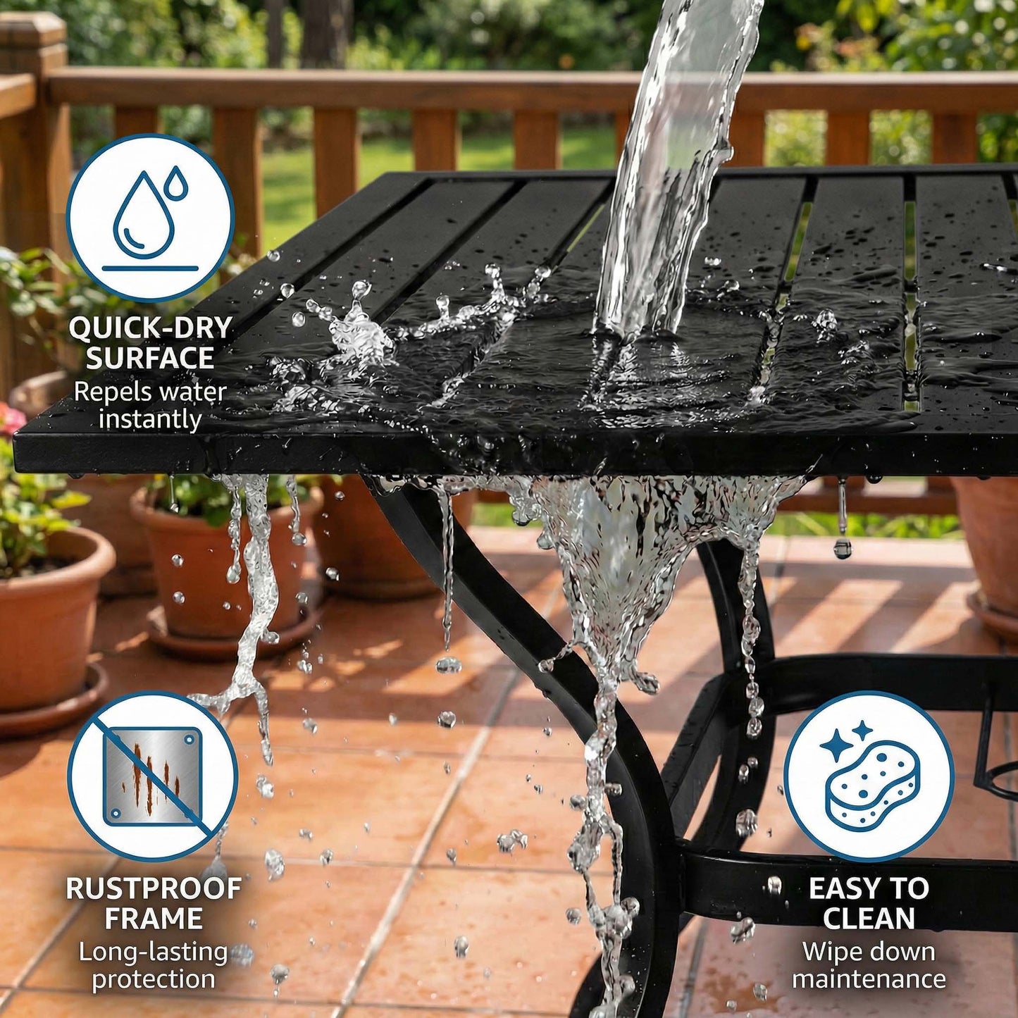 Metal Steel Slat Patio Dining Table Square Backyard Bistro Table Outdoor Furniture Garden Table