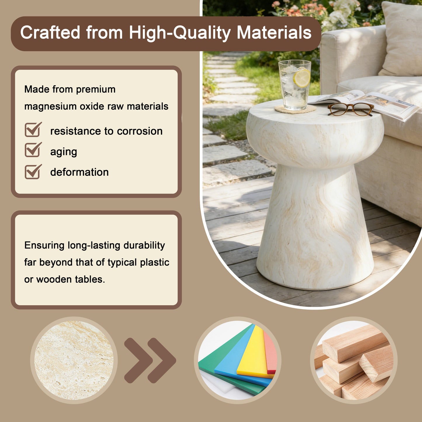 U_Style Mushroom-Shaped Design Outdoor Side Concrete Tables , Modern Geometric Pedestal End TableMulti-Functional & Decorative Coffee Table for Patio Indoor Outdoor