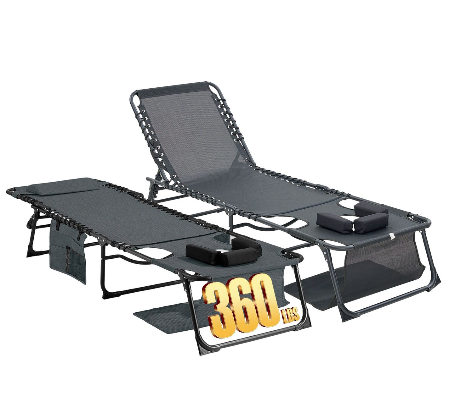 Face Down Chaise Lounge Chair 5-Position Adjustable Sunbathing, Foldable Tanning Chair with Face& Arm Holes, Outdoor Recliner Chair for Pool, Beach, Patio, Lawn (Black, 2 Pcs)