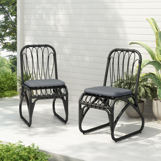 Outdoor PE Wicker Dining Chairs with Washable Cushion Set of 2, Outdoor Rattan chairs for Backyard, Poolside, Garden,Patio,Grey