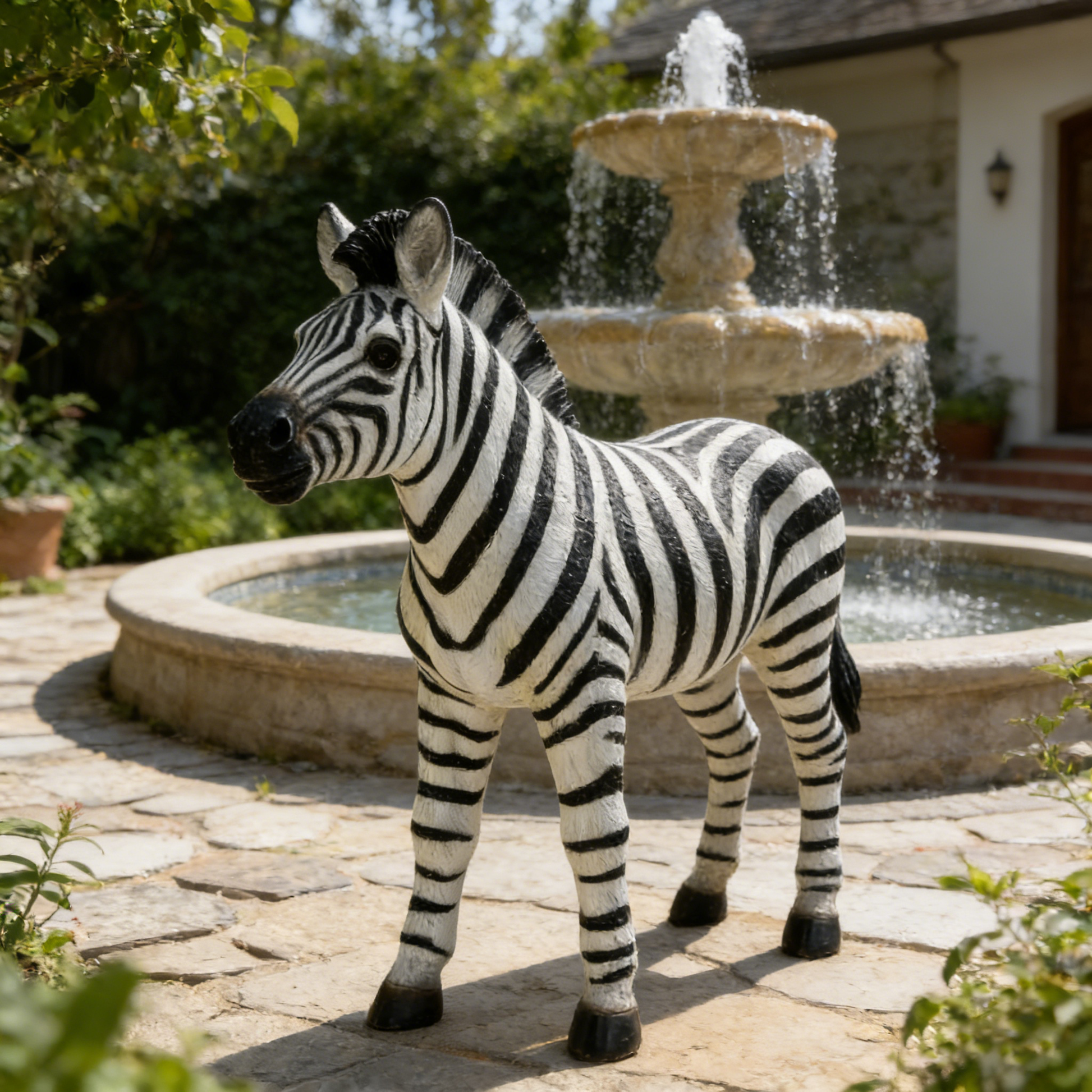 18.31" H x 19.49" L Simulated Zebra Garden Statue, Resin Outdoor & Indoor Decorative Ornament, Courtyard Lawn Art Craft, Unique Gift for Garden & Home Decoration