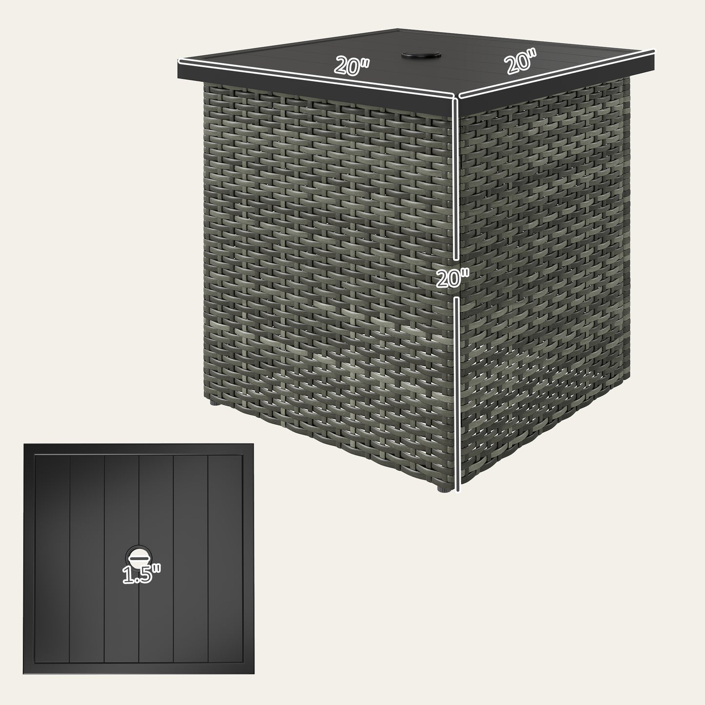 Square Outdoor End Table,Wicker Side Table with Umbrella Hole