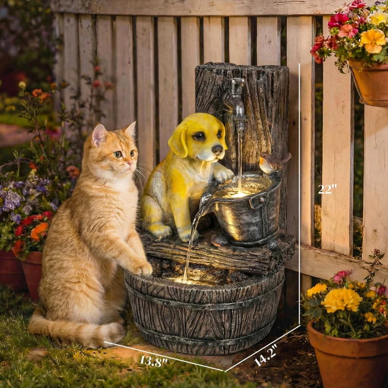 Puppy Theme Fountain,Rustic Style Outdoor Fountain,Garden Fountain