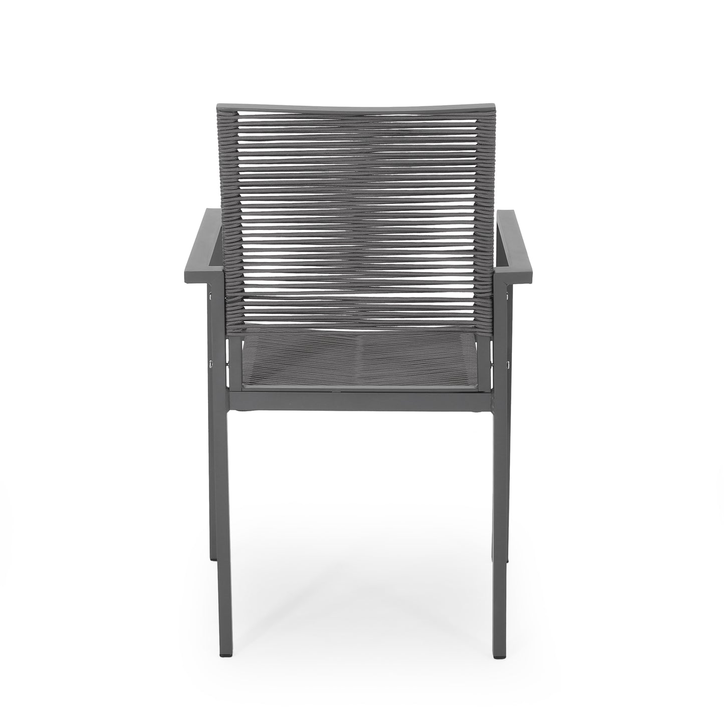 Outdoor Modern Aluminum Dining Chair with Rope Seat (Set of 2), Gray and Dark Gray