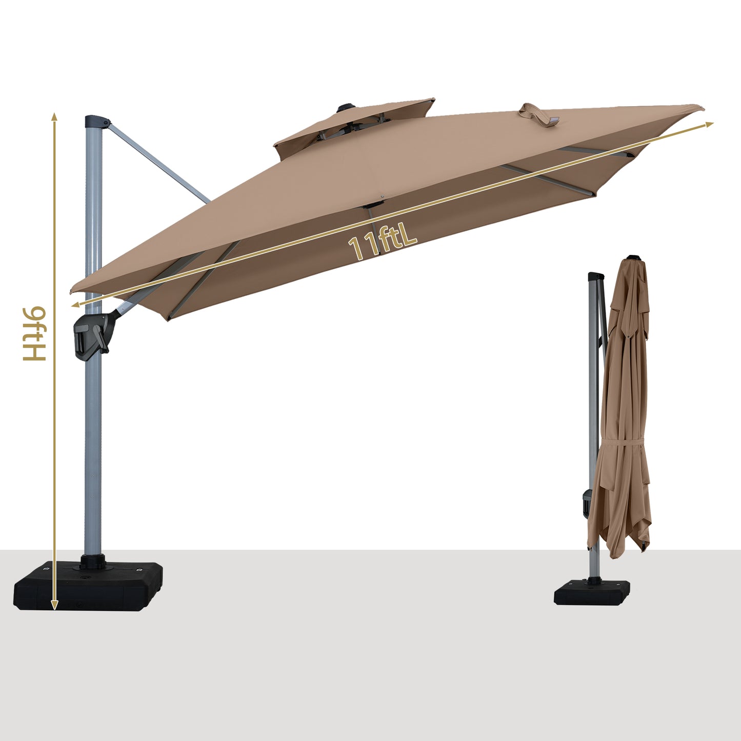 11FT Patio Umbrella Outdoor Square Double Top Umbrella in Brown(without Umbrella Base)
