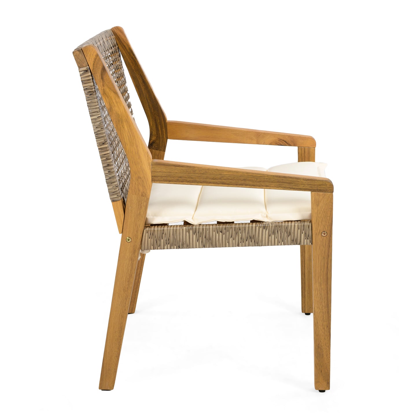 OUTDOOR DINING CHAIR -Acacia Wood & Wicker with Cream Cushion Patio Furniture-Teak finish & wicke Brown -MP2(set of 2)