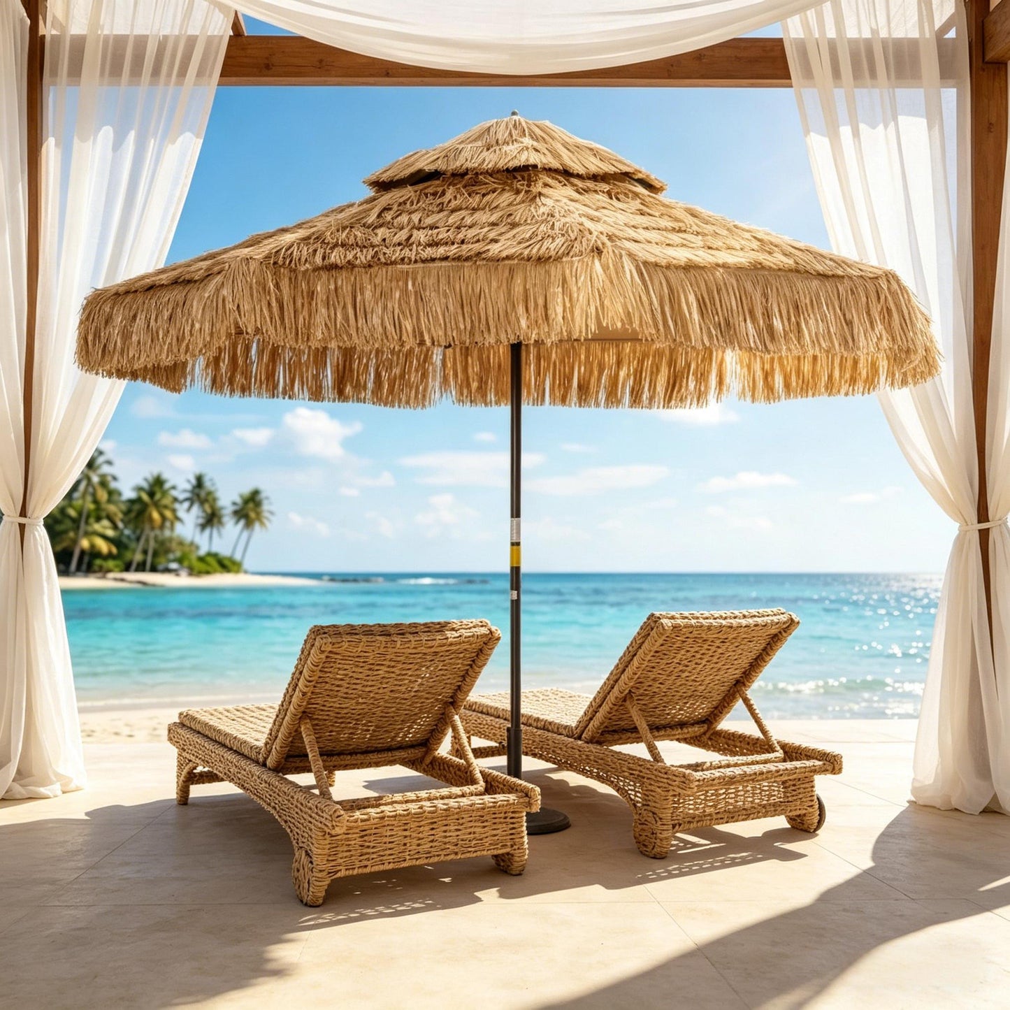 Straw Tassel Design Garden Umbrella,Hawaiian Style Outdoor Umbrella,Patio Umbrella(Only Umbrella)