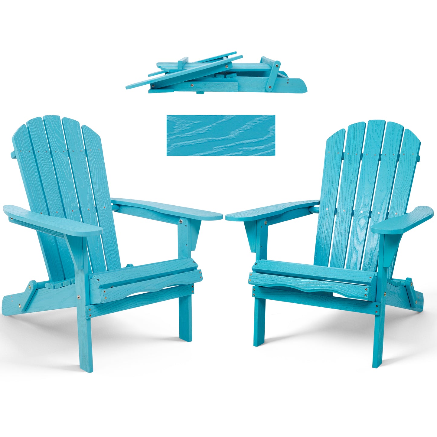 Wood Lounge Patio Chair for Garden Outdoor Wooden Folding Embossed Adirondack Chair Solid Wood Lounge Patio Chair with Wood Grain