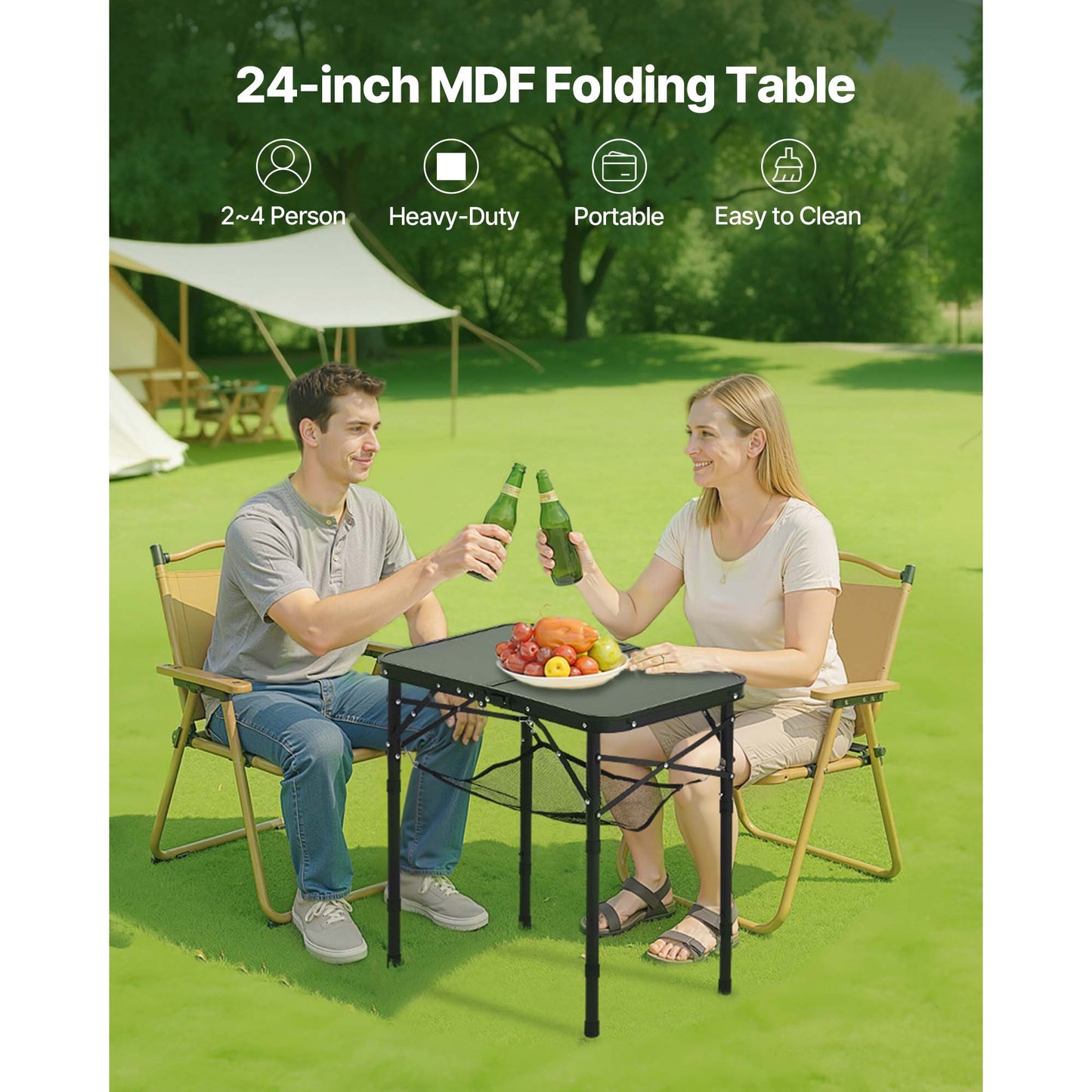 2ft Folding Portable Camping Table Aluminum Outdoor Table Adjustable Height