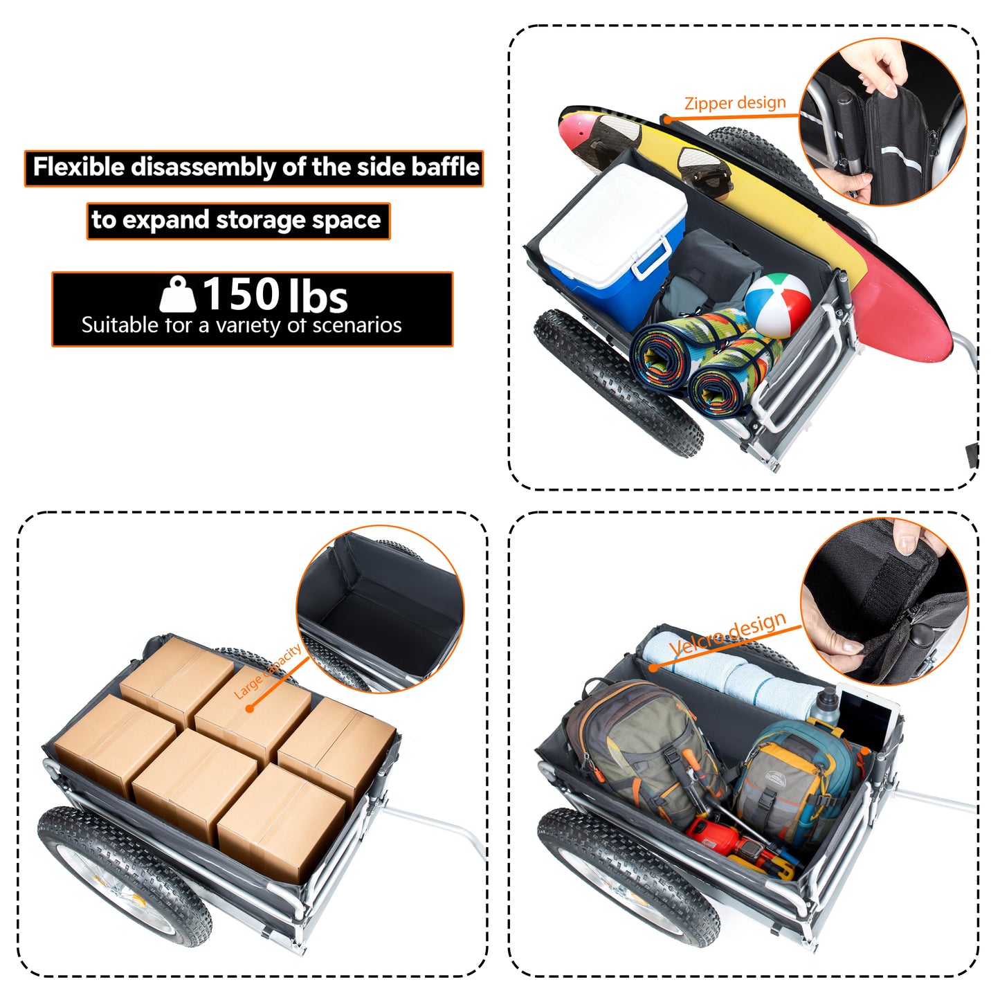 Upgraded 23"x4.0 Fat Tires Bike Cargo Trailer, 150LBS Load Capacity Heavy-Duty Bicycle Wagon Cart, Foldable Compact Storage, Universal Safe Hitch System, for Camping, Groceries & Hauling Essentials