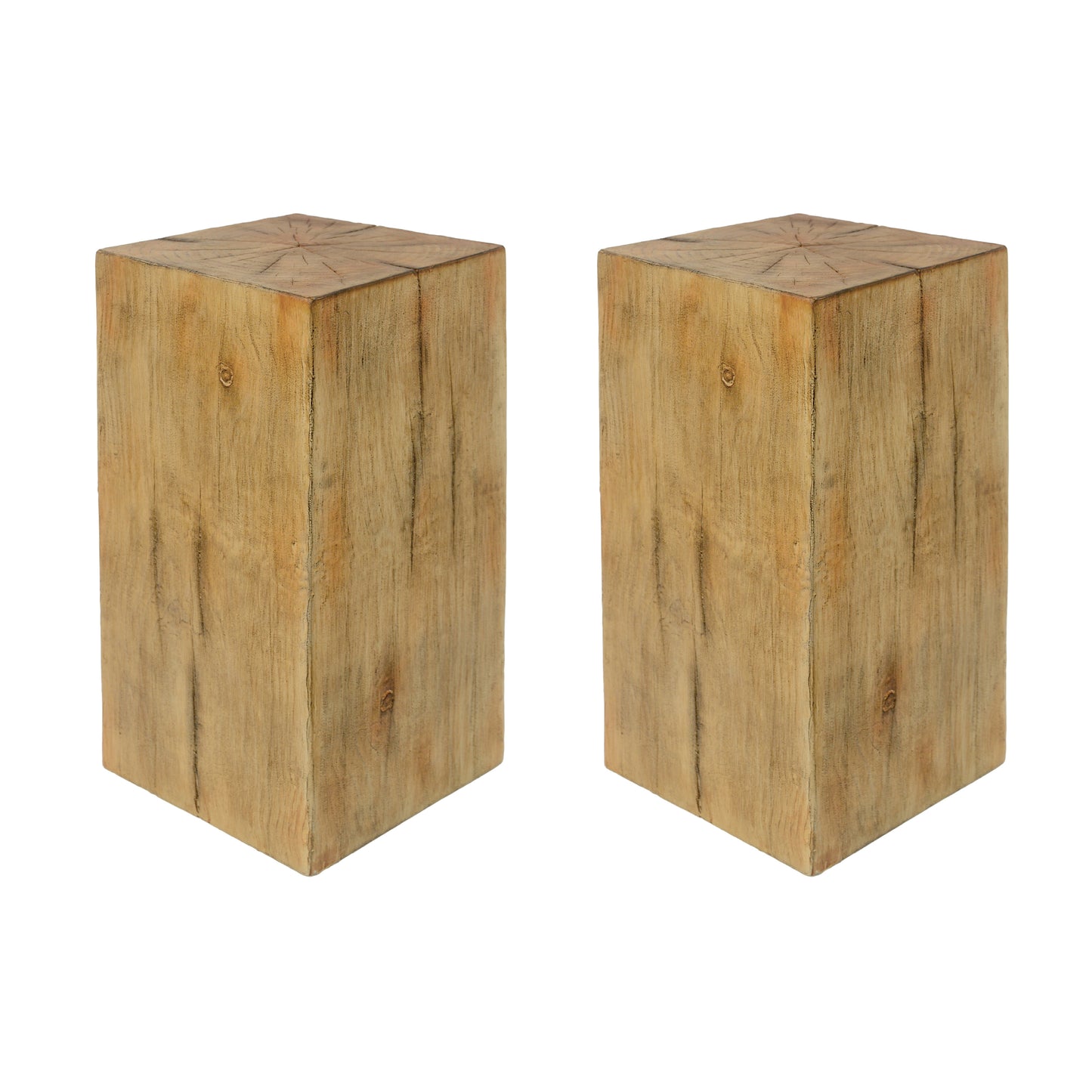 Wood-Look Square-Column MGO End Table,  H27.75",Wood-Like Distressed Finish, Mix with Different Heights, Indoor Outdoor Use,Natural Color