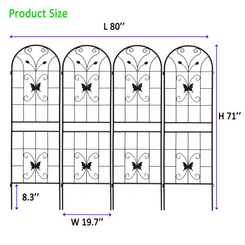 86.7 in. Metal Garden Trellis, Outdoor Flower Support, Rustproof Trellis for Climbing Plants, Black (4-Pack)