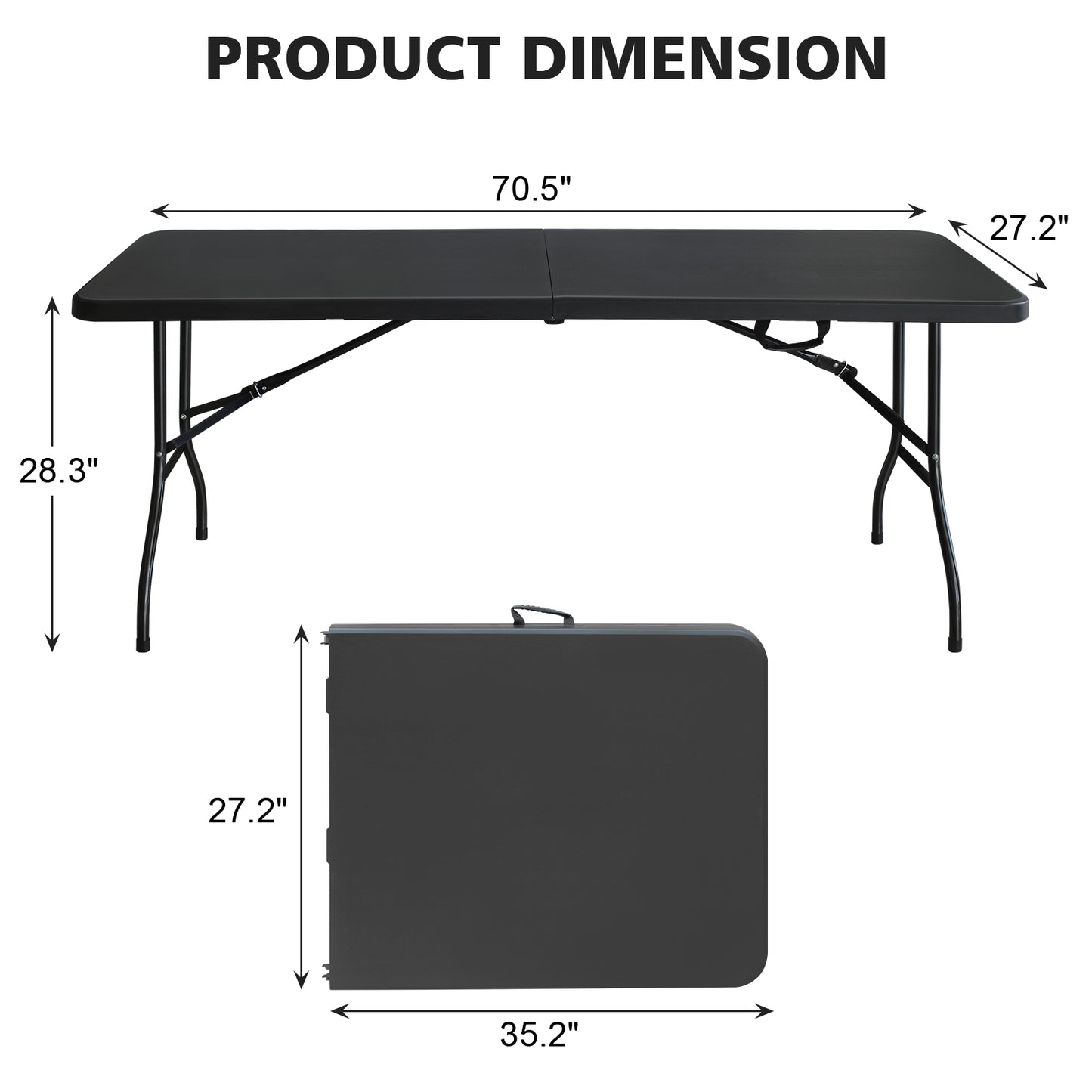6ft Black Multi-functional Outdoor Folding Leisure Picnic Game Party Table