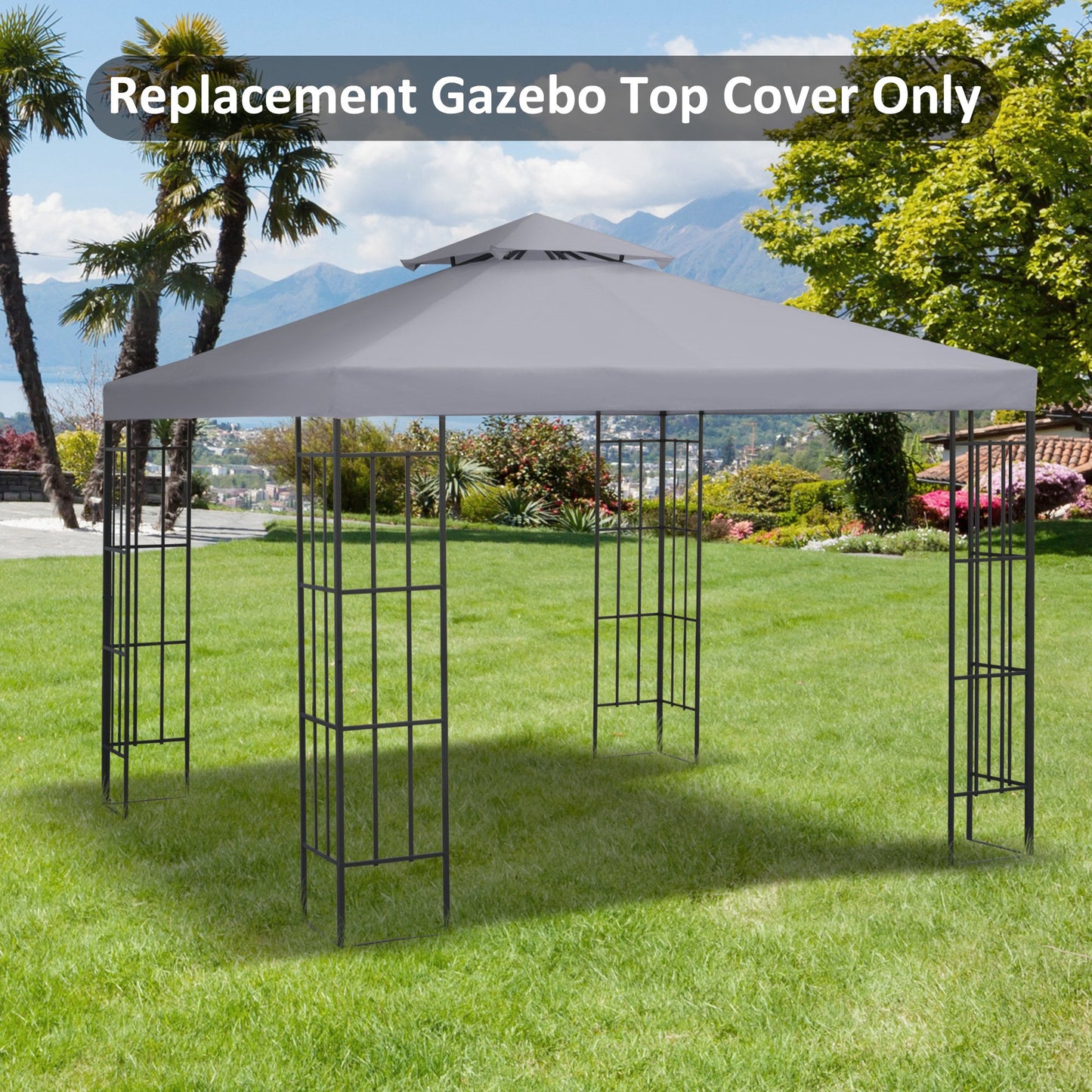 Outsunny 9.8' x 9.8' Gazebo Replacement Canopy, 2-Tier Top UV Cover for 9.84' x 9.84' Outdoor Gazebo Models 01-0153 & 100100-076, Light Gray (TOP ONLY)