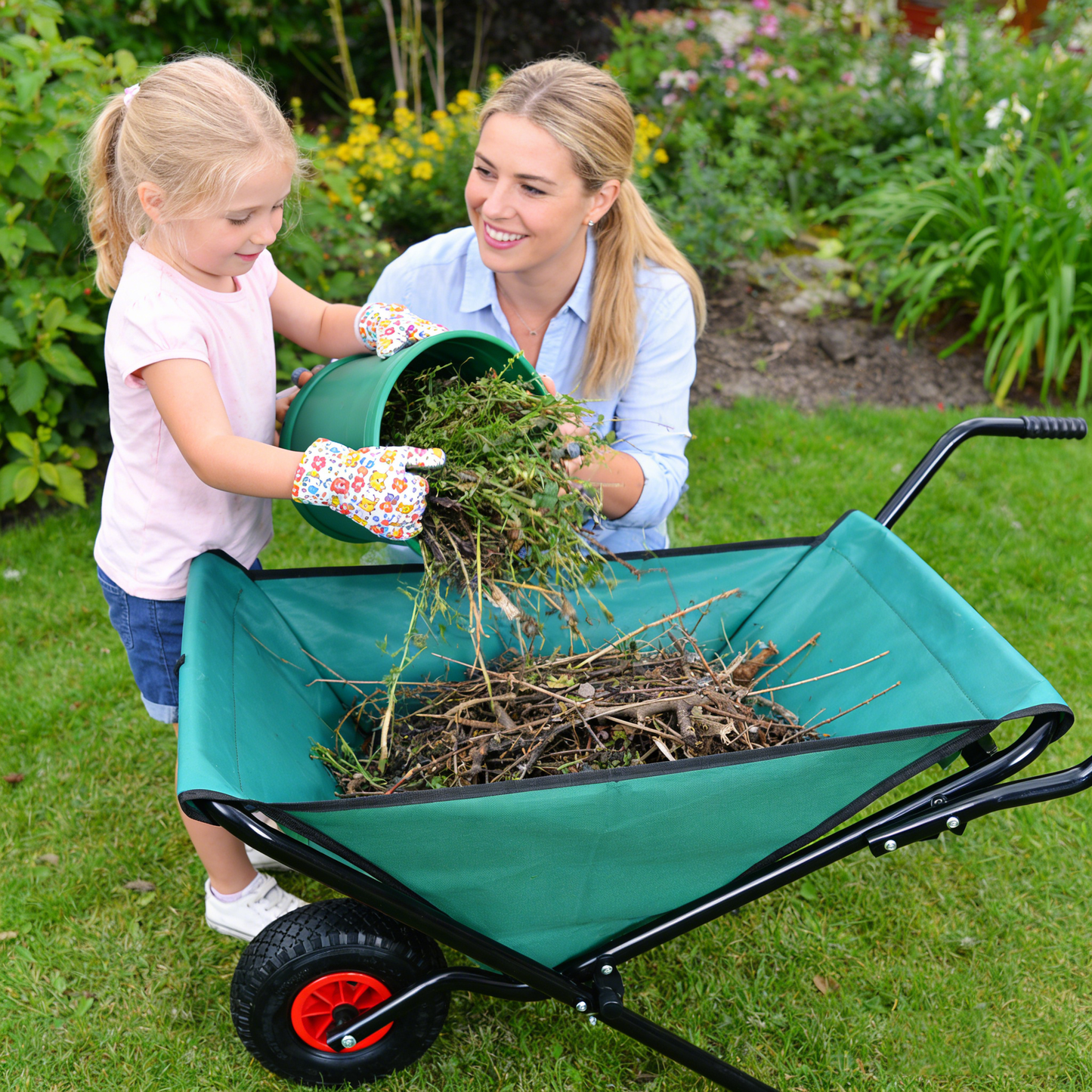 Collapsible Wheelbarrow 176 lbs Folding Yard Garden Wheelbarrow Foldable Lightweight Gardening Heavy Duty Oxford Cloth Green Lawn Cart for Grass, Leaf, Garden Supplies, 10" Pneumatic Tire