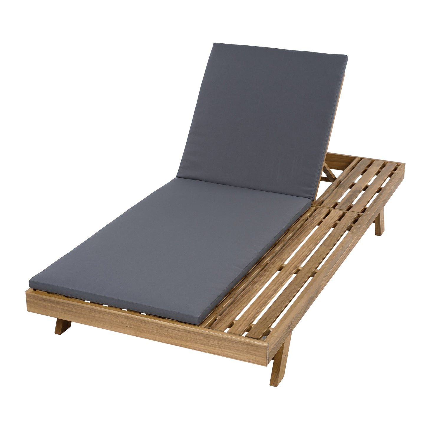 Lounge Chaise Set, Space Available On One Side, Acacia Wood In light brown With Water-Resistant Lounge Cushions (Dark Grey & 2 Inch Thick) – Matching Cream/Leaf Coconut Version Available