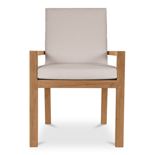 Outdoor Dining Chair, Slatted Back, Solid Teak, Quick Dry Foam, White