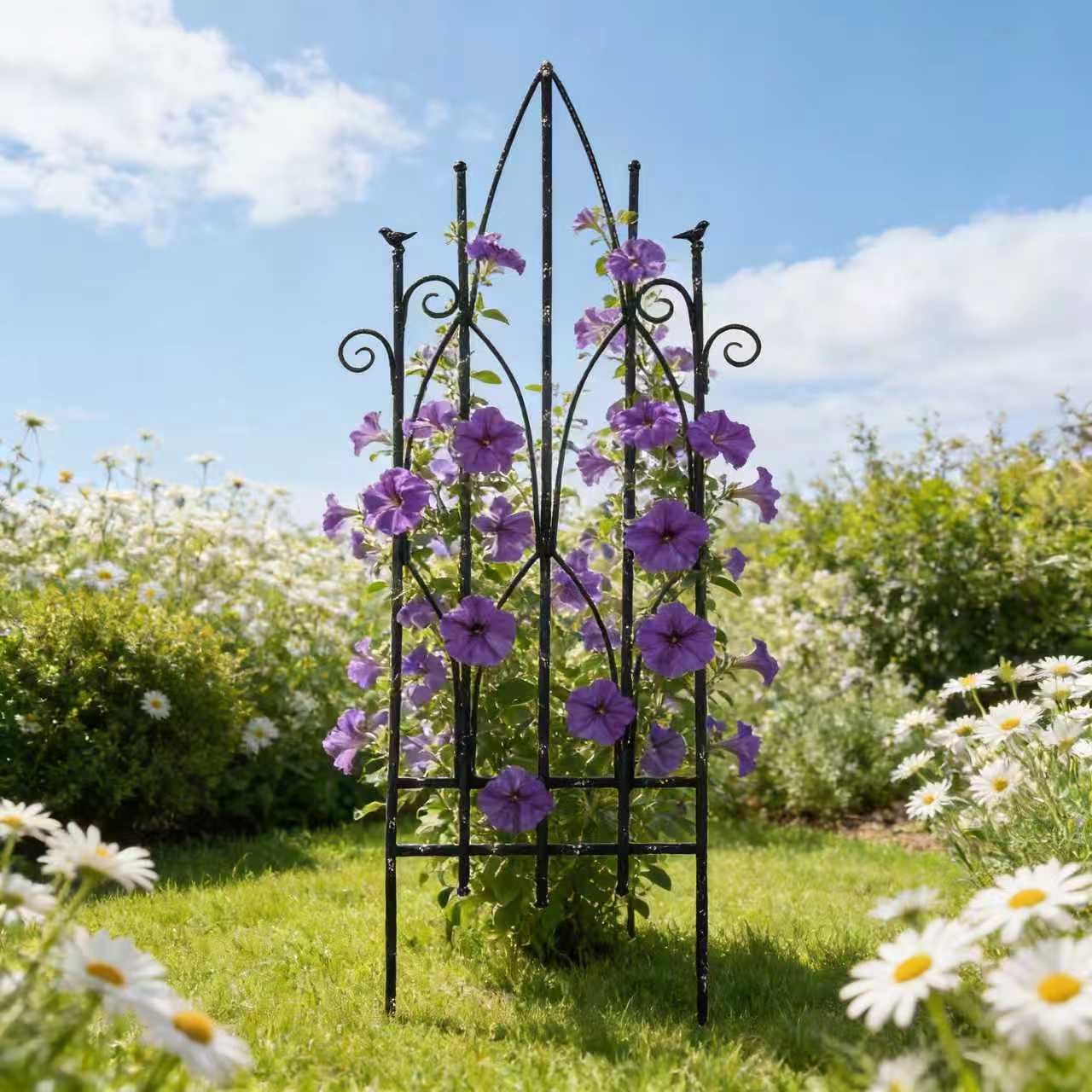 Sungmor 19.69''×67.72''Iron Garden Fence, Pretty Vintage Green Rustic Style Decorative Fence Pannels, Outdoor Yard Landscape Pathway Border Panels Anti Animal Flowers Plants Barrier Climbing Trellis