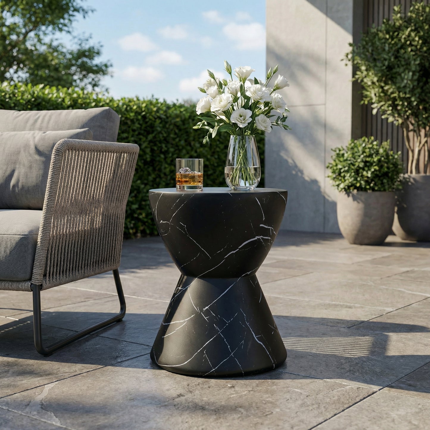 Outdoor Lightweight concrete MGO Side/End Table , Living Room Accent Table,Black Marble