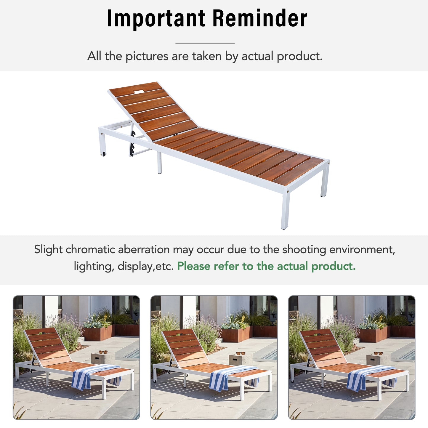 Outdoor Chaise Lounges Pool Lounge Chairs Outdoor Daybed Recliner with Adjustable Backrest for Patio, Poolside or Beach, White+Brown