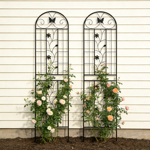 71 in. Black Powder-Coated Iron Garden Trellis for Climbing Plants Support-2-Pack Outdoor Plant Accessory