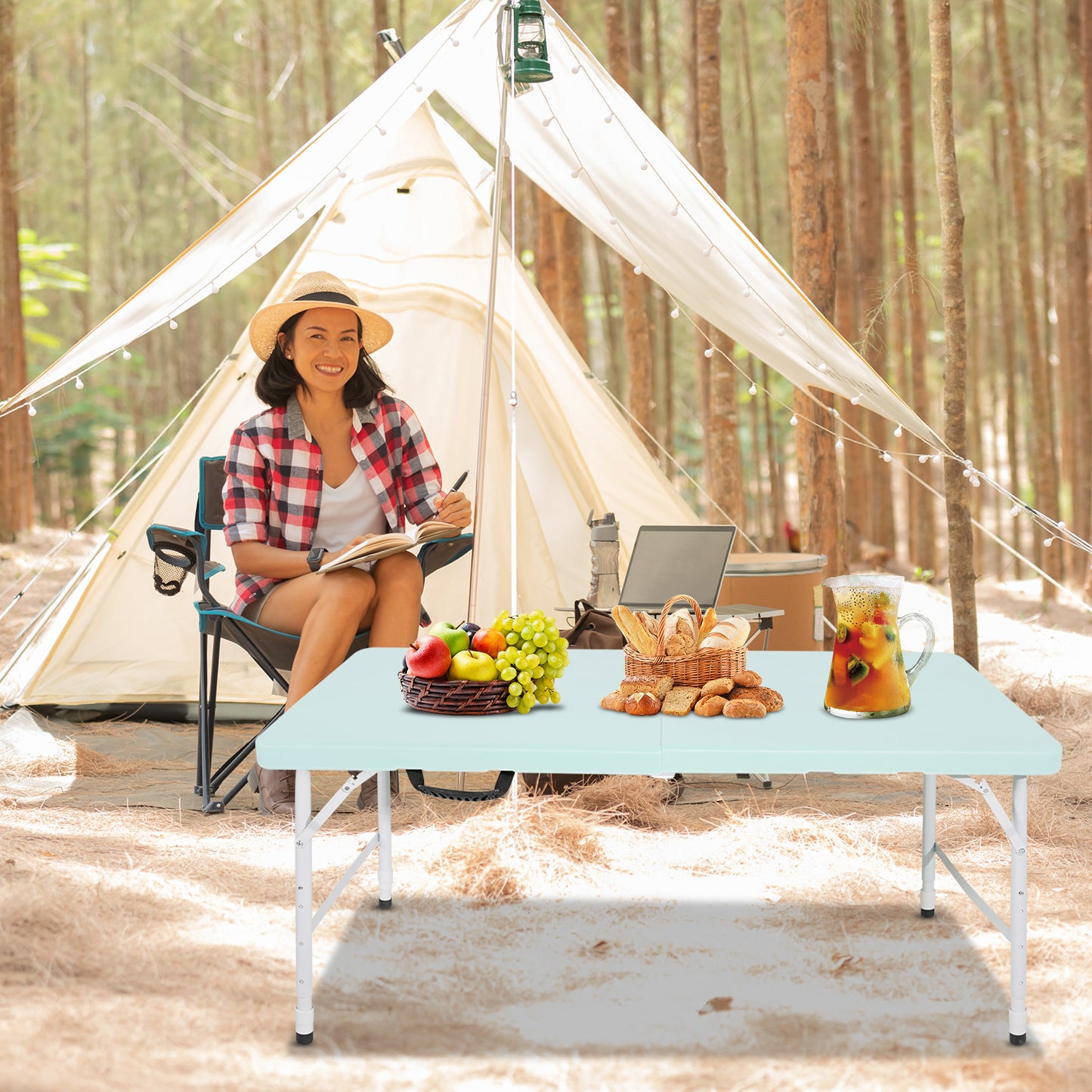 4ft Blue Portable Folding Table Indoor&Outdoor Maximum Weight 135KG Foldable Table for Camping